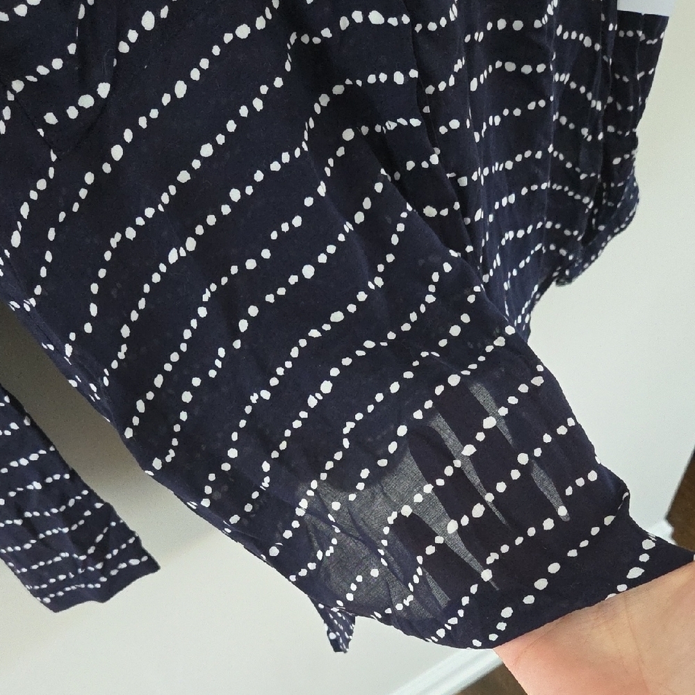 Bella Dahl Navy and White Wave Dot Button Down Shirt - Picture 4 of 9